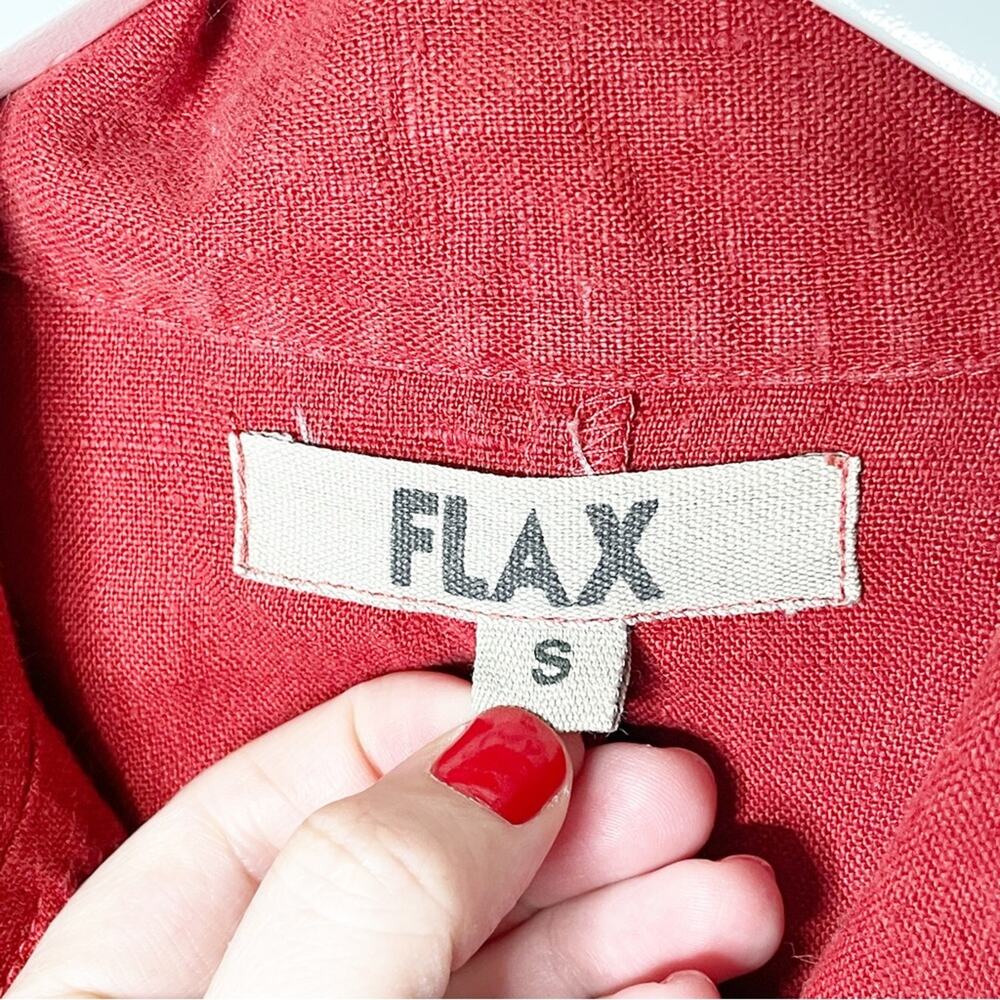 Flax Linen Button Front Long Sleeve Shirt Jacket Red Size Small - Picture 4 of 8